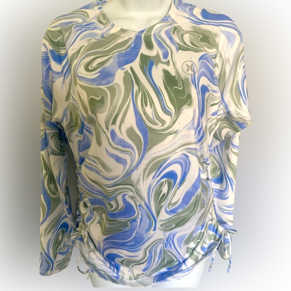 Hurley UPF 50 Rashguard - S blue green white , polyester spandex - Picture 1 of 5
